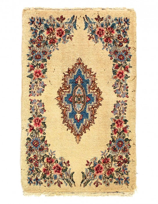 Ivory Persian Vintage Kerman 2'x 3': Ivory Persian Vintage Kerman 2'x 3' - CIRCA 1930, kerman, Hand-Knotted, Lamb's Wool, 300 -10196- 862.This item is part of our fine auction collection which includes many fine home accessories includin
