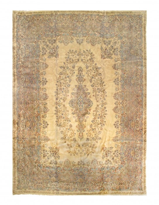 Ivory Persian Kerman 13'9'' X 20': Ivory Persian Kerman 13'9'' X 20' - Circa 1960, kerman, Hand-Knotted, Lamb's Wool, 300 -D07676- 862.This item is part of our fine auction collection which includes many fine home accessories including