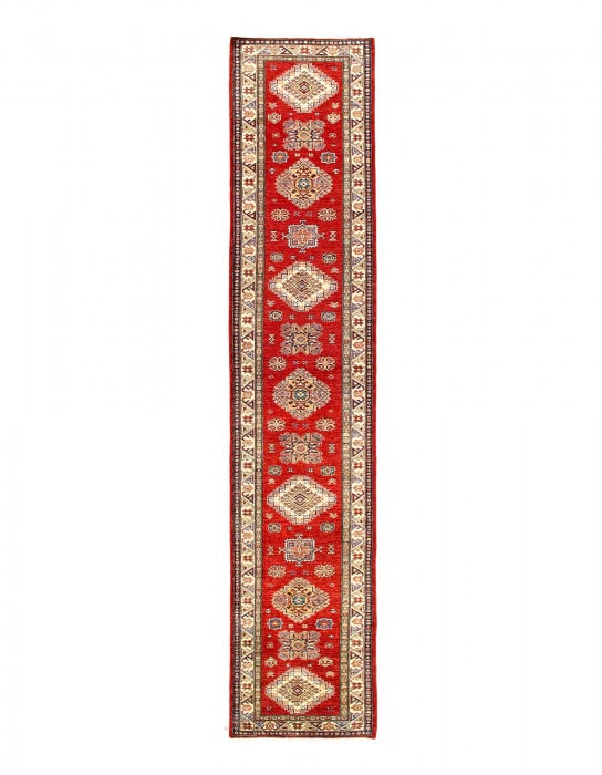 Red Fine Hand Knotted Kazak runner 2'9"X 14': Red Fine Hand Knotted Kazak runner 2'9"X 14' - NEW, Kazak, Hand-Knotted, Lamb's Wool, 300 -D15010- 862.This item is part of our fine auction collection which includes many fine home accessories includ