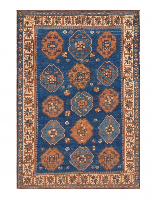 Navy Russian Kazak 4' X 5'8'': Navy Russian Kazak 4' X 5'8'' - CIRCA 1880, Kazak, Hand-Knotted, Lamb's Wool, 300 -D03513- 862.This item is part of our fine auction collection which includes many fine home accessories including anti