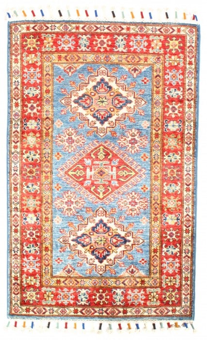 Blue Super fine Kazak 2'9" x 4'2": Blue Super fine Kazak 2'9" x 4'2" - New, Kazak, Hand-Knotted, Lamb's Wool, 300 -D09136- 862.This item is part of our fine auction collection which includes many fine home accessories including antique