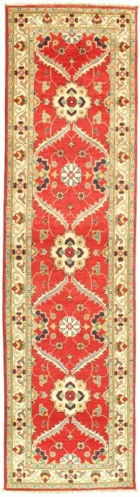 Red Kazak Design Lamb's Wool Rug 3' X 10': Red Kazak Design Lamb's Wool Rug 3' X 10' - New, Kazak, Hand-Knotted, Wool on Cotton, 300 -D08629- 862.This item is part of our fine auction collection which includes many fine home accessories includ