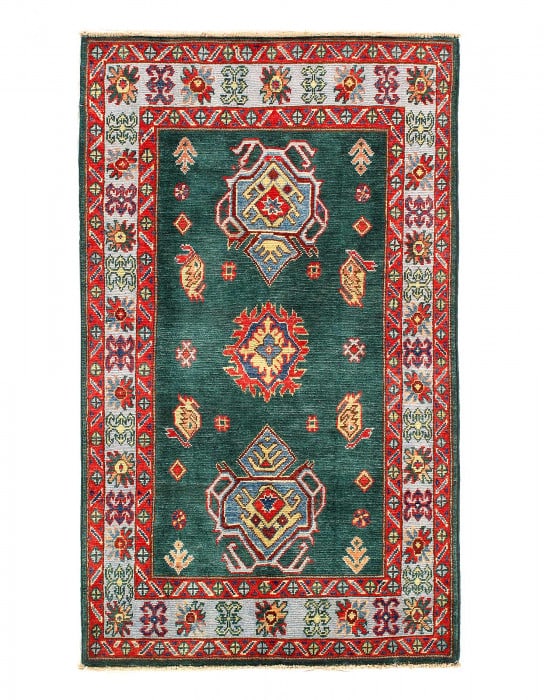 Green color Fine Hand knotted Kazak 3'1'' X 4'8'': Green color Fine Hand knotted Kazak 3'1'' X 4'8'' - New, Kazak, Hand-Knotted, Lamb's Wool, 300 -D14139- 862.This item is part of our fine auction collection which includes many fine home accessories i