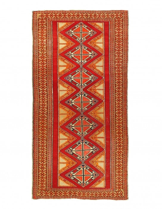 Antique Geometric Kazak Caucasian 4'9'' X 9'9'': Antique Geometric Kazak Caucasian 4'9'' X 9'9'' - 1920, Kazak, Hand-Knotted, Lamb's Wool, 300 -D11927- 862.This item is part of our fine auction collection which includes many fine home accessories in