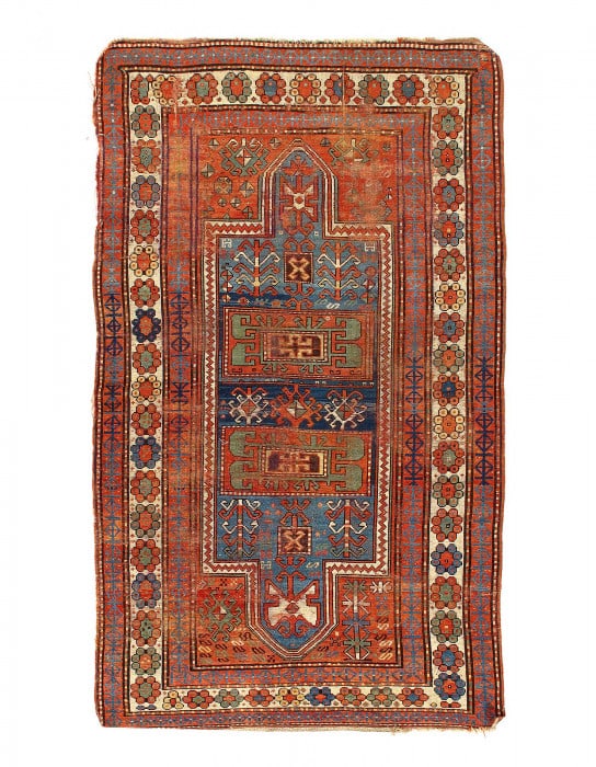 ANTIQUE CAUCASIAN TRIBAL KAZAK RUG 4' X 7'4'' (1 of 3)