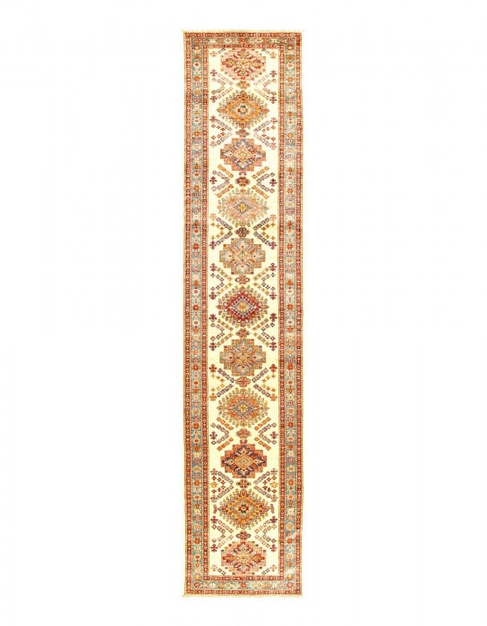 Ivory Super Kazak Lamb's Wool Runne 2'8" X 13'6": Ivory Super Kazak Lamb's Wool Runne 2'8" X 13'6" - New, Kazak, Hand-Knotted, Lamb's Wool, 300 -d12672- 862.This item is part of our fine auction collection which includes many fine home accessories in