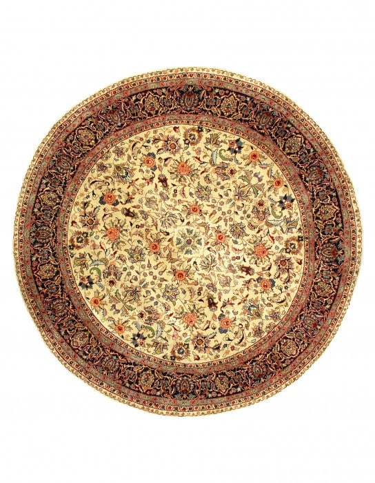 Ivory Round Kashan Design 6' X 6': Ivory Round Kashan Design 6' X 6' - New, Kashan, Hand-Knotted, Lamb's Wool, 300 -D09465- 862.This item is part of our fine auction collection which includes many fine home accessories including antiqu