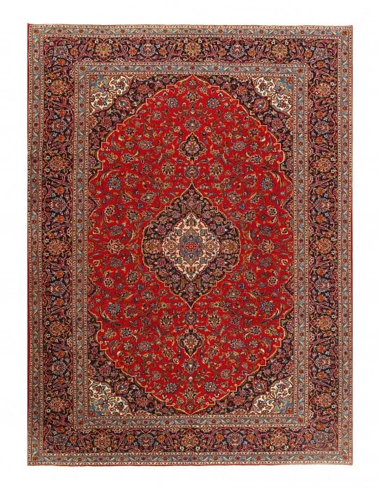 Red Semi Antique Persian Hand Knotted Fine Kashan 10' X 13': Red Semi Antique Persian Hand Knotted Fine Kashan 10' X 13' - Circa 1970, Kashan, Hand-Knotted, Lamb's Wool, 300 -D09188- 862.This item is part of our fine auction collection which includes many fine