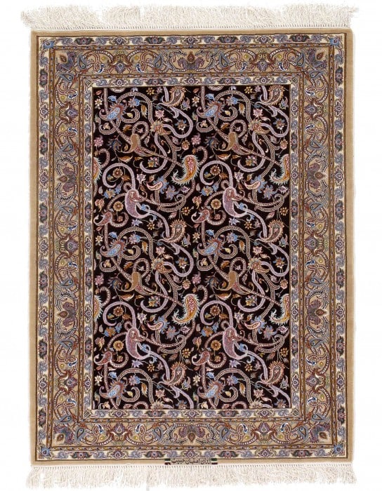 Maroon Persian Isfahan silk & wool 3'7" X 4'11": Maroon Persian Isfahan silk & wool 3'7" X 4'11" - New, Isphana, Hand-Knotted, Wool & Silk, 300 -D09595- 862.This item is part of our fine auction collection which includes many fine home accessories i