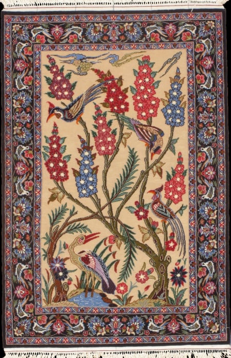 Beige Fine Persian Isfahan 2'3'' X 3'4'': Beige Fine Persian Isfahan 2'3'' X 3'4'' - New, Isfahan, Hand-Knotted, Wool & Silk, 300 -D03074- 862.This item is part of our fine auction collection which includes many fine home accessories