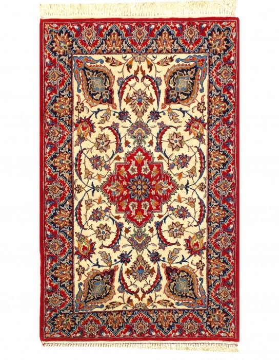 Ivory Fine Hand Knotted Silk & wool Isfahan 2'2'' X 3'9'': Ivory Fine Hand Knotted Silk & wool Isfahan 2'2'' X 3'9'' - New, Isfahan, Hand-Knotted, Wool & Silk, 300 -D11386- 862.This item is part of our fine auction collection which includes many fine home acc