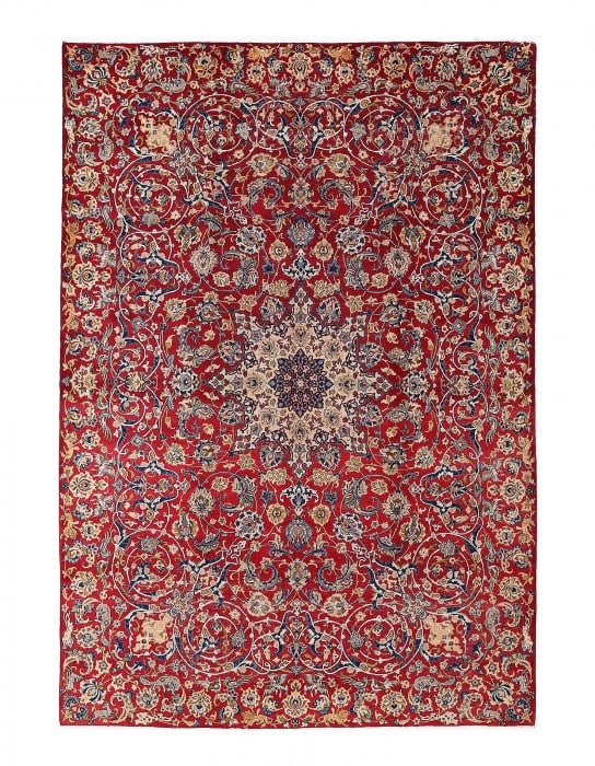 Red Hand Knotted Persian Isfahan 8'11"x 13'8": Red Hand Knotted Persian Isfahan 8'11"x 13'8" - CIRCA 1960, Isfahan, Hand-Knotted, Lamb's Wool, 300 -D14042- 862.This item is part of our fine auction collection which includes many fine home accessor