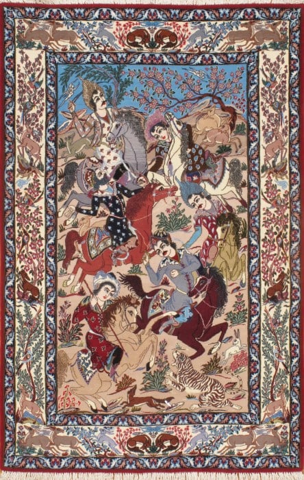 Beige Isfahan Rug, Silk & Wool 3'7" x 5'6": Beige Isfahan Rug, Silk & Wool 3'7" x 5'6" - New, Isfahan, Hand-Knotted, Lamb's Wool, 300 -D03345- 862.This item is part of our fine auction collection which includes many fine home accessories includ