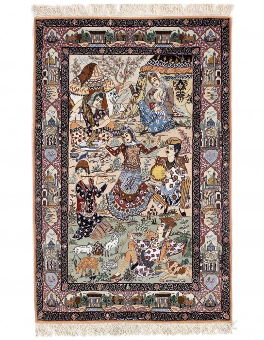 Ivory Persian Isfahan 3'6" X 6': Ivory Persian Isfahan 3'6" X 6' - New, Isfahan, Hand-Knotted, Wool & Silk, 300 -D09673- 862.This item is part of our fine auction collection which includes many fine home accessories including antique
