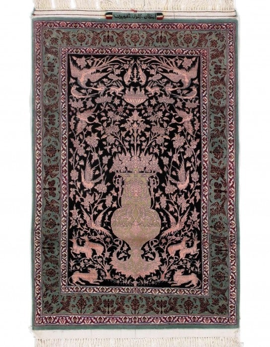 Black Persian Isfahan Silk & wool 2'8" X 4': Black Persian Isfahan Silk & wool 2'8" X 4' - New, Isfahan, Hand-Knotted, Wool & Silk, 300 -D09635- 862.This item is part of our fine auction collection which includes many fine home accessories inclu