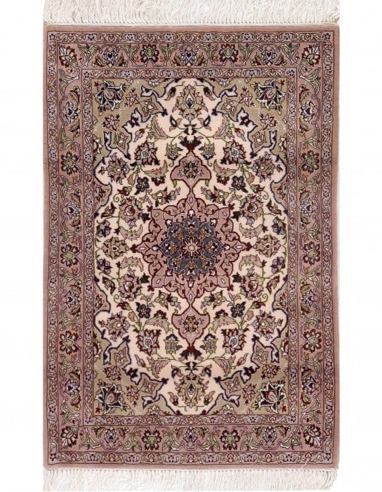 Beige Persian Isfahan Silk & wool 2'4" X 3'5": Beige Persian Isfahan Silk & wool 2'4" X 3'5" - New, Isfahan, Hand-Knotted, Wool & Silk, 300 -D09631- 862.This item is part of our fine auction collection which includes many fine home accessories inc