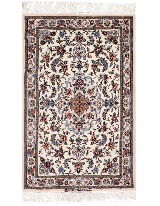 Ivory Persian Isfahan Wool & Silk 2'6" X 4': Ivory Persian Isfahan Wool & Silk 2'6" X 4' - New, Isfahan, Hand-Knotted, Wool & Silk, 300 -D09624- 862.This item is part of our fine auction collection which includes many fine home accessories inclu