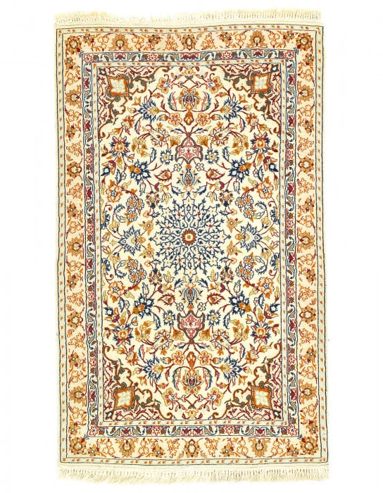 Ivory Color Fine Hand knotted Isfahan 2'1'' X 3'6'': Ivory Color Fine Hand knotted Isfahan 2'1'' X 3'6'' - 2020, Isfahan, Hand-Knotted, Lamb's Wool, 300 -D03615- 862.This item is part of our fine auction collection which includes many fine home accessor