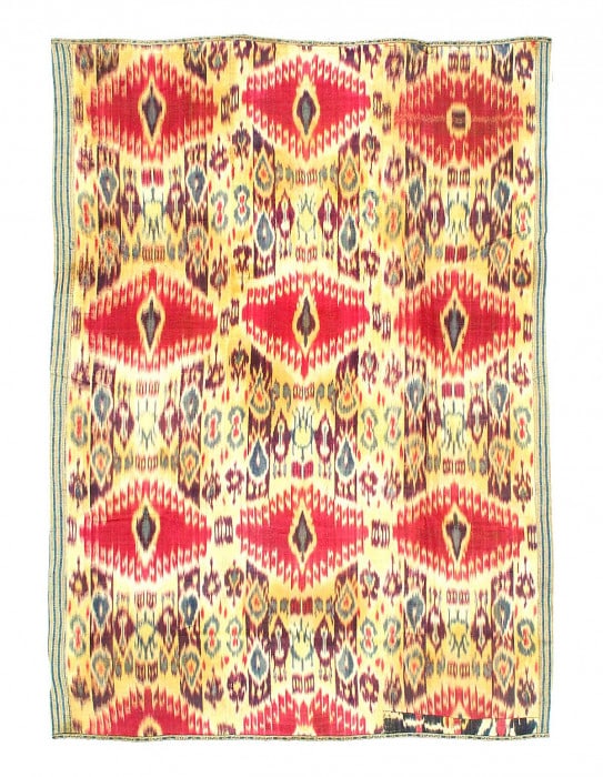 19th Century Silk Antique Ikat Uzbek Suzani 4'2"X 6' (1 of 4)