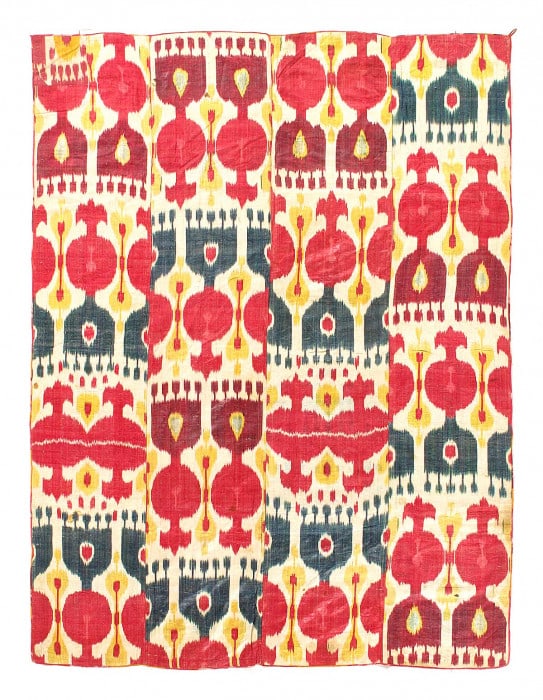 Artistic Antique Silk Uzbek Ikat 19th Century Embroidery 5'2"x 7' (1 of 3)