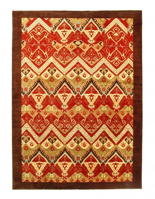 Multi Color Fine Hand Knotted Ikat Rug 9'11'' X 14': Multi Color Fine Hand Knotted Ikat Rug 9'11'' X 14' - New, Ikat, Hand-Knotted, Lamb's Wool, 300 -D11516- 862.This item is part of our fine auction collection which includes many fine home accessories