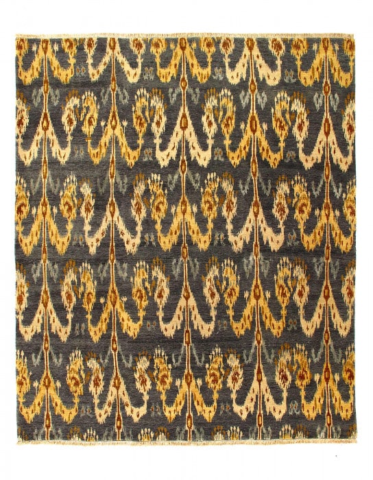 Light Green Ikat Design Rug 8' X 10': Light Green Ikat Design Rug 8' X 10' - New, Ikat, Hand-Knotted, Wool & Silk, 300 -D04538- 862.This item is part of our fine auction collection which includes many fine home accessories including antiq