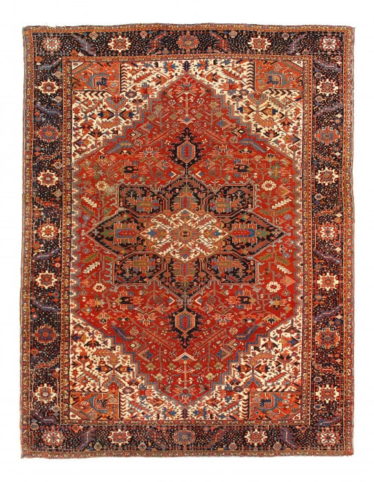 Persian Antique Hand Knotted Heriz 11'X 14'5": Persian Antique Hand Knotted Heriz 11'X 14'5" - CIRCA 1920, Heriz, Hand-Knotted, Lamb's Wool, 300 -D15077- 862.This item is part of our fine auction collection which includes many fine home accessorie