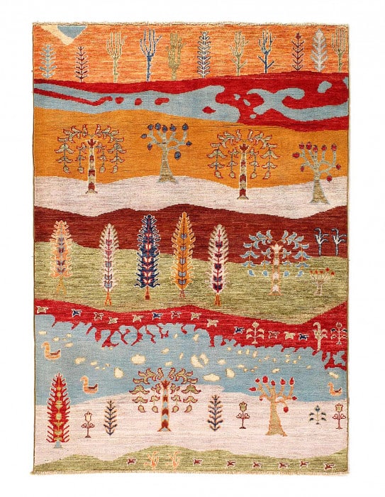 Multi color Fine Hand knotted Gabbeh Design 3'4'' X 5'11'': Multi color Fine Hand knotted Gabbeh Design 3'4'' X 5'11'' - New, Gabbeh, Hand-Knotted, Lamb's Wool, 300 -D14209- 862.This item is part of our fine auction collection which includes many fine home acc