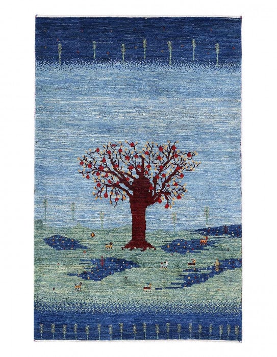 Blue Color Fine Hand knotted Persian Gabbeh 2'9'' X 4'5'': Blue Color Fine Hand knotted Persian Gabbeh 2'9'' X 4'5'' - New, Gabbeh, Hand-Knotted, Lamb's Wool, 300 -D13508- 862.This item is part of our fine auction collection which includes many fine home acce