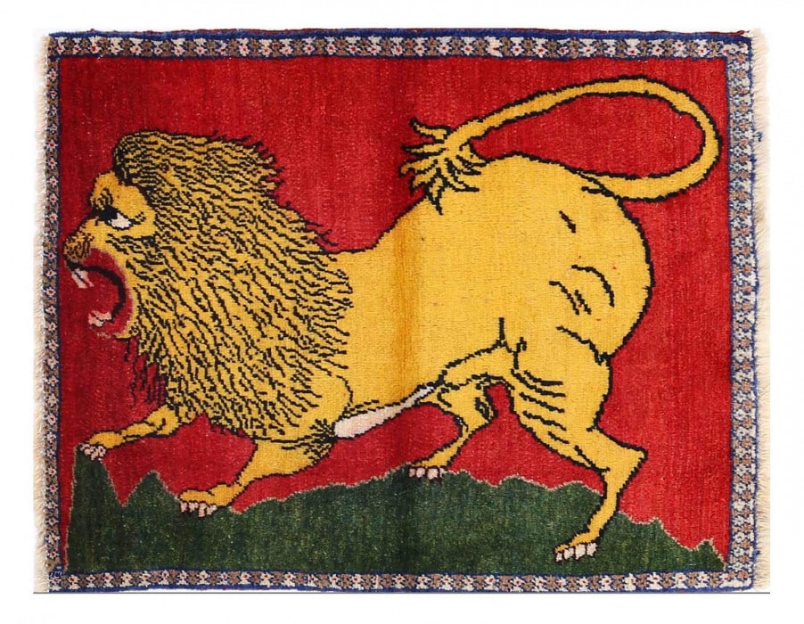 Handmade Persian Gabbeh Pictorial Lion Accent 2'3"X 3': Handmade Persian Gabbeh Pictorial Lion Accent 2'3"X 3' - NEW, Gabbeh, Hand-Knotted, Lamb's Wool, 300 -D13847- 862.This item is part of our fine auction collection which includes many fine home accesso