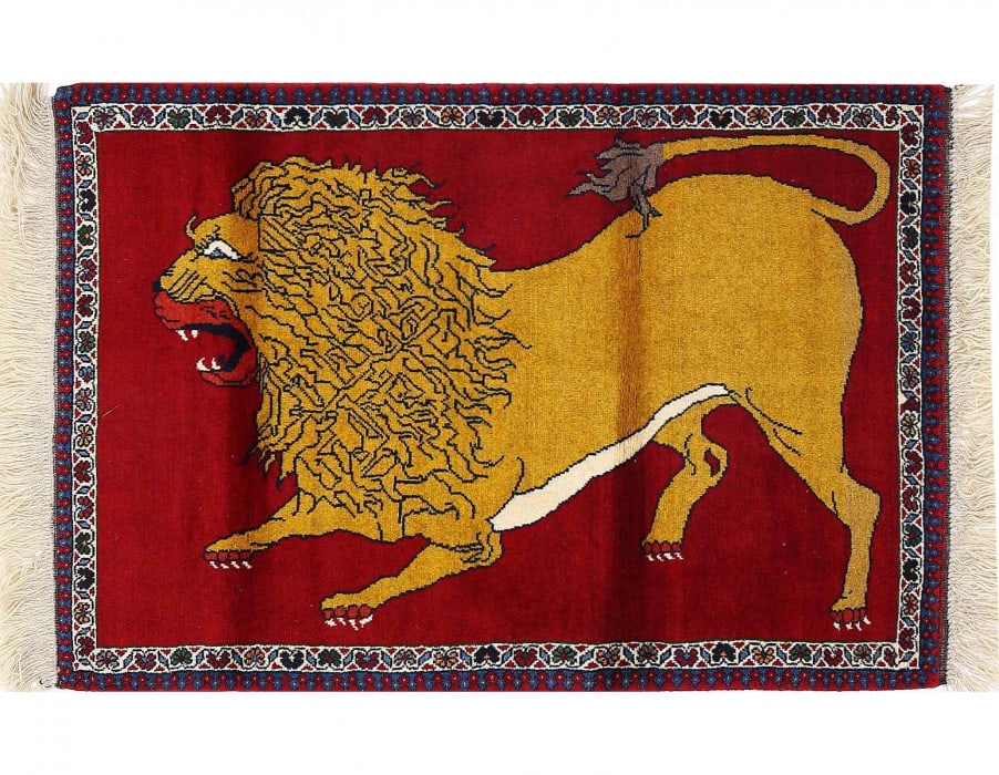 Handmade Persian Gabbeh Pictorial Lion Accent 2'8"x 4'2": Handmade Persian Gabbeh Pictorial Lion Accent 2'8"x 4'2" - NEW, Gabbeh, Hand-Knotted, Lamb's Wool, 300 -D13842- 862.This item is part of our fine auction collection which includes many fine home acces