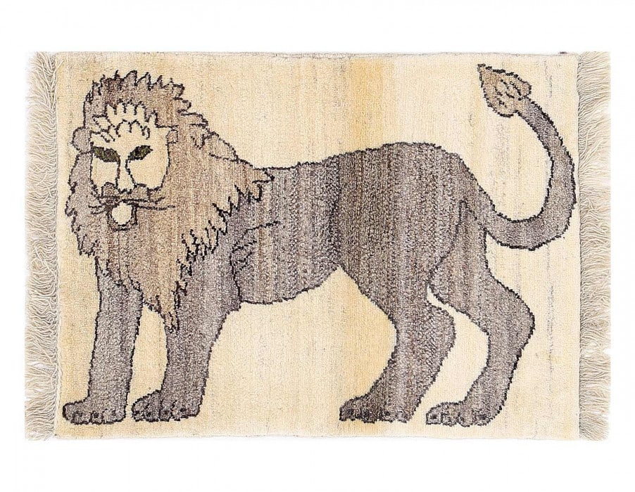 Handmade Persian Gabbeh Pictorial Lion Accent 2'1"X 3': Handmade Persian Gabbeh Pictorial Lion Accent 2'1"X 3' - NEW, Gabbeh, Hand-Knotted, Lamb's Wool, 300 -D13572- 862.This item is part of our fine auction collection which includes many fine home accesso