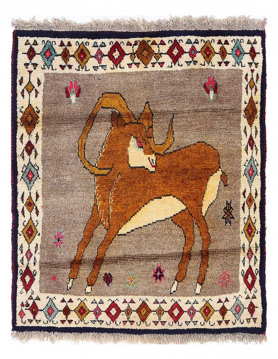 Fine Hand knotted Persian Deer Gabbeh Rug 2'9"X 3'3': Fine Hand knotted Persian Deer Gabbeh Rug 2'9"X 3'3' - NEW, Gabbeh, Hand-Knotted, Lamb's Wool, 300 -D13575- 862.This item is part of our fine auction collection which includes many fine home accessori