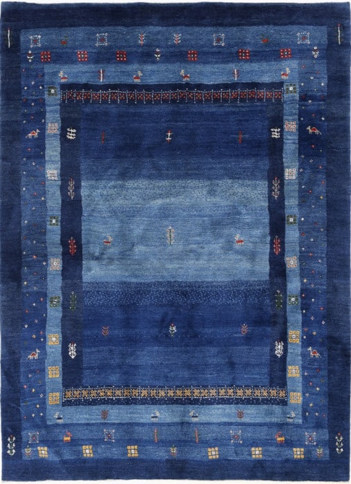 Navy Blue Fine Hand knotted Persian Gabbeh 5'2'' X 7': Navy Blue Fine Hand knotted Persian Gabbeh 5'2'' X 7' - New, Gabbeh, Hand-Knotted, Lamb's Wool, 300 -D14310- 862.This item is part of our fine auction collection which includes many fine home accessor