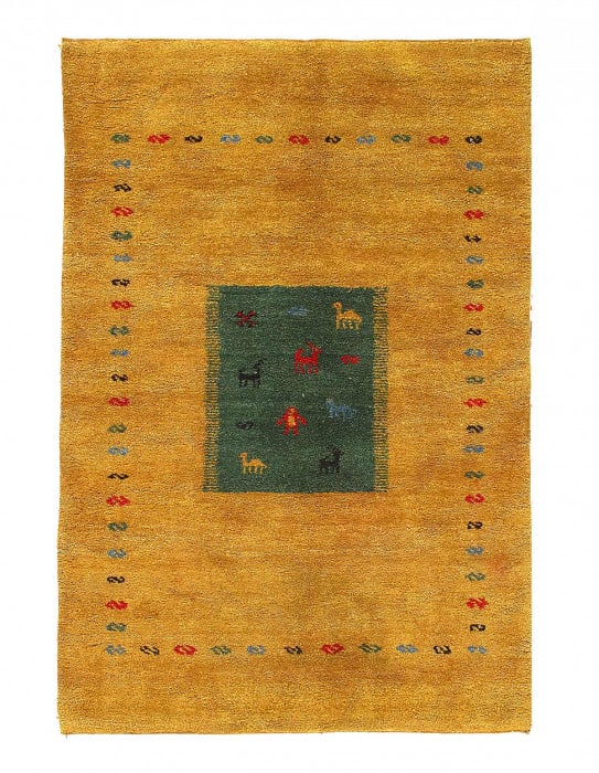 Gold Hand Knotted Gabbeh Rug 4'X 6': Gold Hand Knotted Gabbeh Rug 4'X 6' - NEW, Gabbeh, Hand-Knotted, Lamb's Wool, 300 -22943- 862.This item is part of our fine auction collection which includes many fine home accessories including antiq