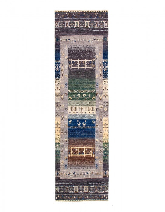 Light Blue Fine Hand knotted Gabbeh Runner 2'7"X 9'5": Light Blue Fine Hand knotted Gabbeh Runner 2'7"X 9'5" - NEW, Gabbeh, Hand-Knotted, Lamb's Wool, 300 -D14105- 862.This item is part of our fine auction collection which includes many fine home accessor