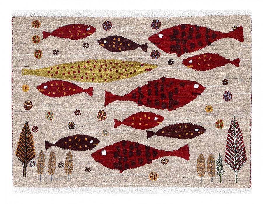 Fine hand Knotted Persian Gabbeh Fish design 2'1"x3': Fine hand Knotted Persian Gabbeh Fish design 2'1"x3' - New, Gabbeh, Hand-Knotted, Lamb's Wool, 300 -D13787- 862.This item is part of our fine auction collection which includes many fine home accessori