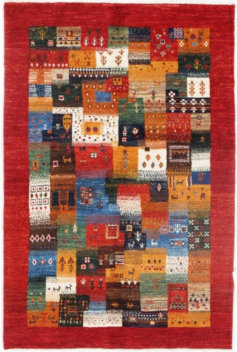 Multi color Genuine Persian Gabbeh 3'5" X 5'2": Multi color Genuine Persian Gabbeh 3'5" X 5'2" - New, Gabbeh, Hand-Knotted, Lamb's Wool, 300 -D09198- 862.This item is part of our fine auction collection which includes many fine home accessories inc