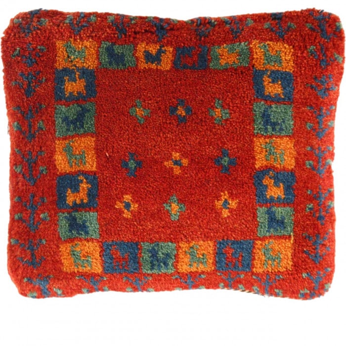 Multi color hand knotted Persian Gabbeh pillow 14"X 16": Multi color hand knotted Persian Gabbeh pillow 14"X 16" - NEW, Gabbeh, Hand-Woven, Lamb's Wool, 300 -PG 214- 862.This item is part of our fine auction collection which includes many fine home accessor