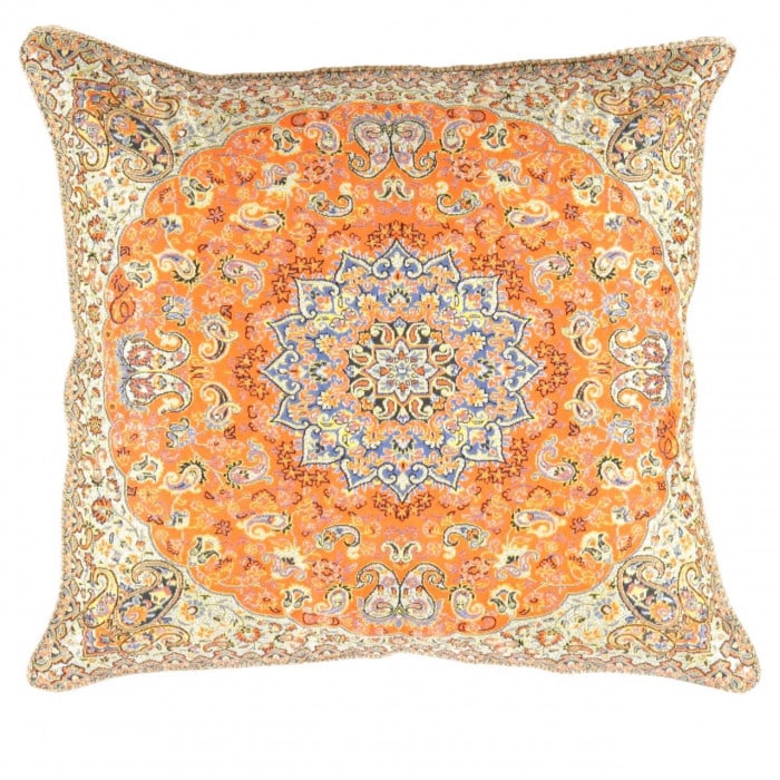 Orange color Diamond Persian Silk Termeh 20'': Orange color Diamond Persian Silk Termeh 20'' - New, Isfahan, Handmade , Wool & Silk, 300 -IRT 63 M- 862.This item is part of our fine auction collection which includes many fine home accessories incl