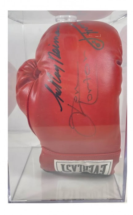 Ken Norton, Joe Frazier, & Leroy Neiman Signed Boxing Glove 8"X 8"X 12": Ken Norton, Joe Frazier, & Leroy Neiman Signed Boxing Glove 8"X 8"X 12" - N/A, Modern, N/A, Leather, 300 -GLO 01- 862.This item is part of our fine auction collection which includes many fine home acc