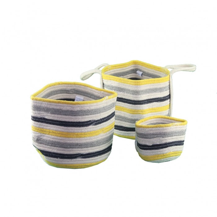 Yellow and Blue Striped Nested Basket Set (3pcs): Yellow and Blue Striped Nested Basket Set (3pcs) - New, Modern, N/A, Cotton, 300 -PA10600- 862.This item is part of our fine auction collection which includes many fine home accessories including anti