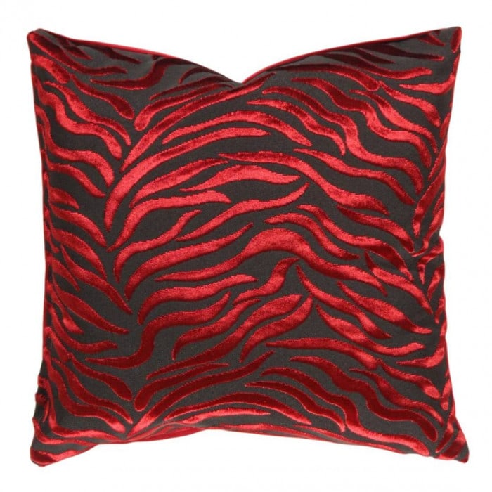 Tigre Pillow, Red & Black 20'' X 20'': Tigre Pillow, Red & Black 20'' X 20'' - New, Modern, N/A, Velvet Silk, 300 -TIF 02- 862.This item is part of our fine auction collection which includes many fine home accessories including antique rug