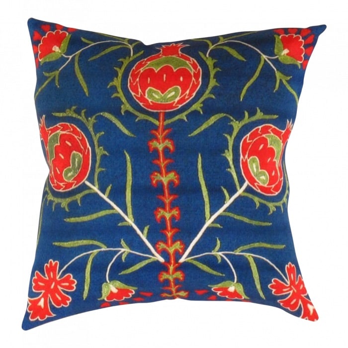 Navy Blue Turkish Suzani Design pillow 20'' X 20'': Navy Blue Turkish Suzani Design pillow 20'' X 20'' - New, Suzani, Handmade , Pure Silk, 300 -TSP 206M- 862.This item is part of our fine auction collection which includes many fine home accessories in