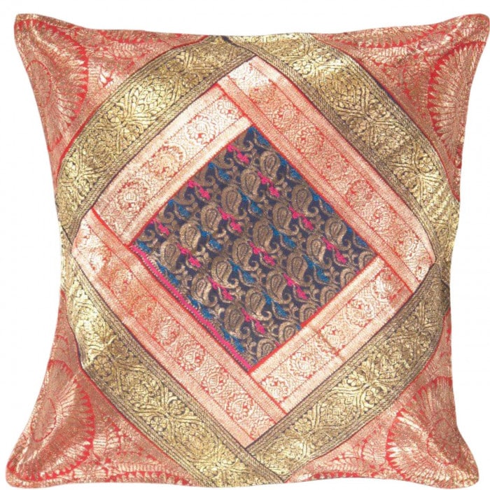 Vintage Sari silk Square Pillow Case 16 ": Vintage Sari silk Square Pillow Case 16 " - N/A, Traditional, Hand-Woven, sari Silk, 300 -PSS 162- 862.This item is part of our fine auction collection which includes many fine home accessories includ