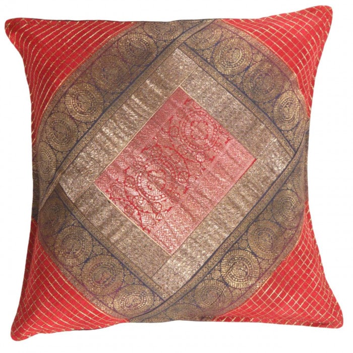 Vintage Sari silk Square Pillow Case 16 ": Vintage Sari silk Square Pillow Case 16 " - N/A, Traditional, Hand-Woven, sari Silk, 300 -PSS 164- 862.This item is part of our fine auction collection which includes many fine home accessories includ