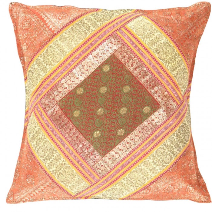Vintage Sari silk Square Pillow Case 16 ": Vintage Sari silk Square Pillow Case 16 " - N/A, Traditional, Hand-Woven, sari Silk, 300 -PSS 167- 862.This item is part of our fine auction collection which includes many fine home accessories includ