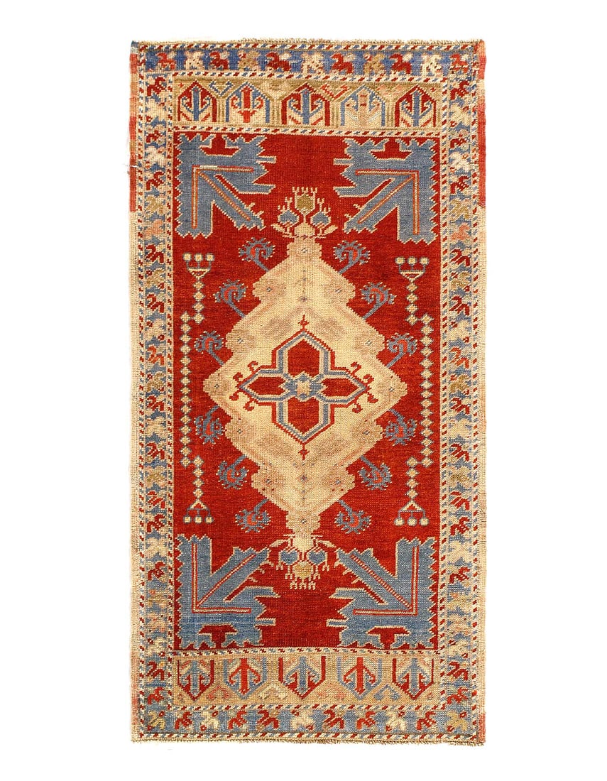 Antique Turkish Oushak Rug 2'x 4': Antique Turkish Oushak Rug 2'x 4' - CIRCA 1940, Oushak, Hand-Knotted, Lamb's Wool, 300 -D15410- 862.This item is part of our fine auction collection which includes many fine home accessories including