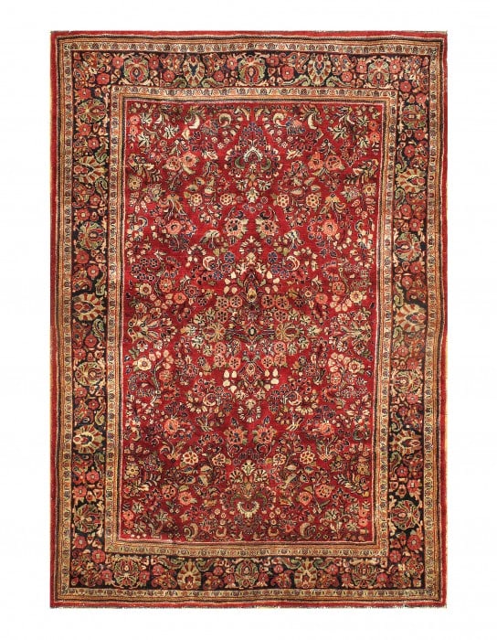 Red Antique Sarouk 6'4" X 9': Red Antique Sarouk 6'4" X 9' - circa 1920, Sarouk, Hand-Knotted, Lamb's Wool, 300 -D05723- 862.This item is part of our fine auction collection which includes many fine home accessories including