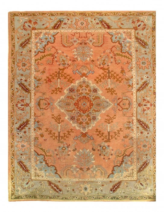 Salmon Turkish Oushak 8'8" X 11'4": Salmon Turkish Oushak 8'8" X 11'4" - Circa 1880, Oushak, Hand-Knotted, Wool on Cotton, 300 -D08811- 862.This item is part of our fine auction collection which includes many fine home accessories inclu